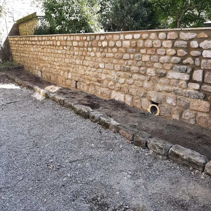 mortared stone wall