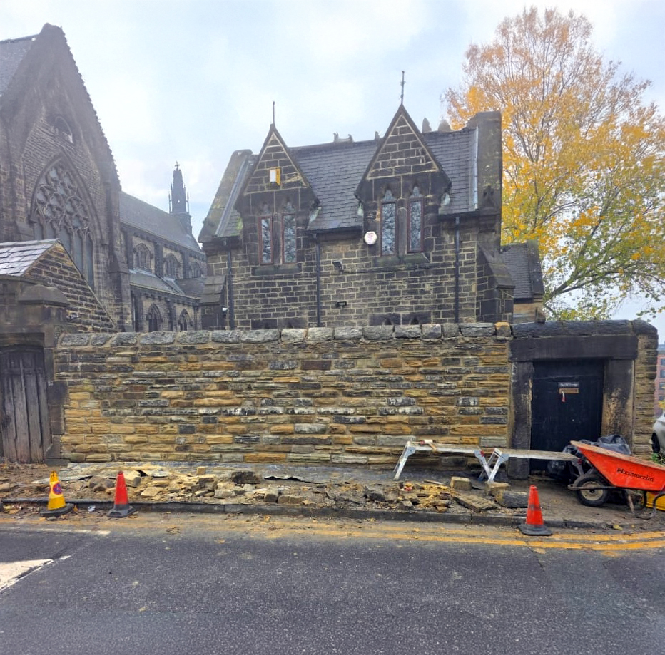 Mortared wall repair, Leeds