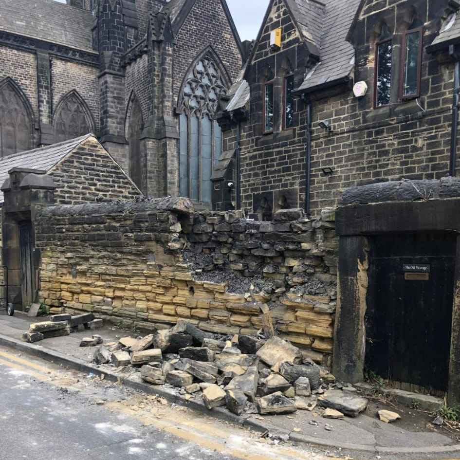 Mortared wall repair, Leeds